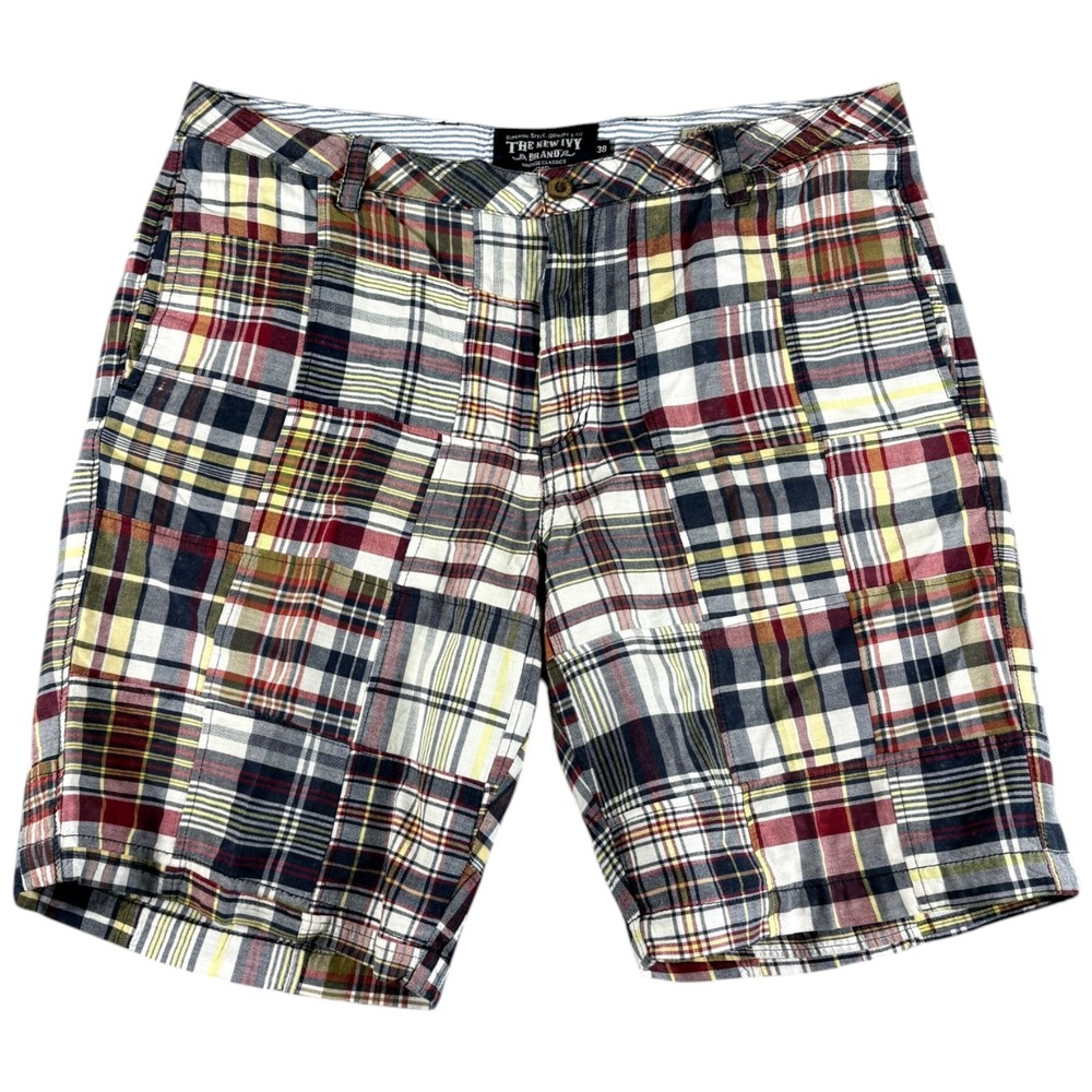 The New Ivy Brand Patchwork Indian Madras Shorts Mens 38 Multi Plaid Heritage